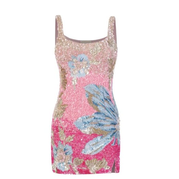 LA FUORI Fleur Oasis Mini Dress in Pink Ombre Small New Womens Sequin - Picture 11 of 16